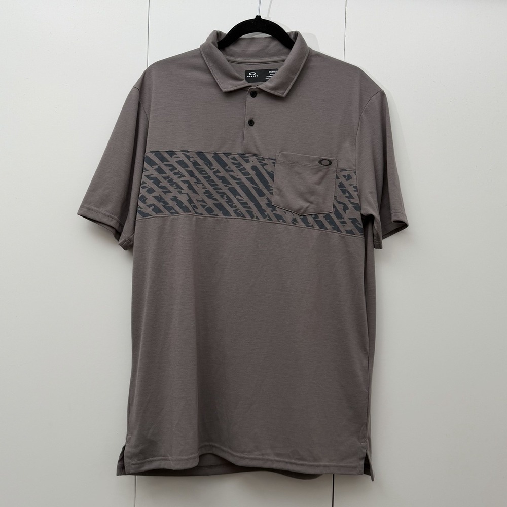 OAKLEY Men's XL, Sand Stripe Hydrolix Storm Front Pocket Polo